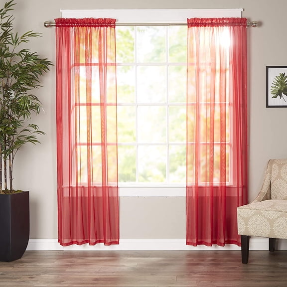 Mocassi Luxury Sheer Curtains, Window Treatment Curtain Panels with Rod Pocket for Kitchen, Bedroom and Living Room (40 x 84 inches Long, Set of 2), Red