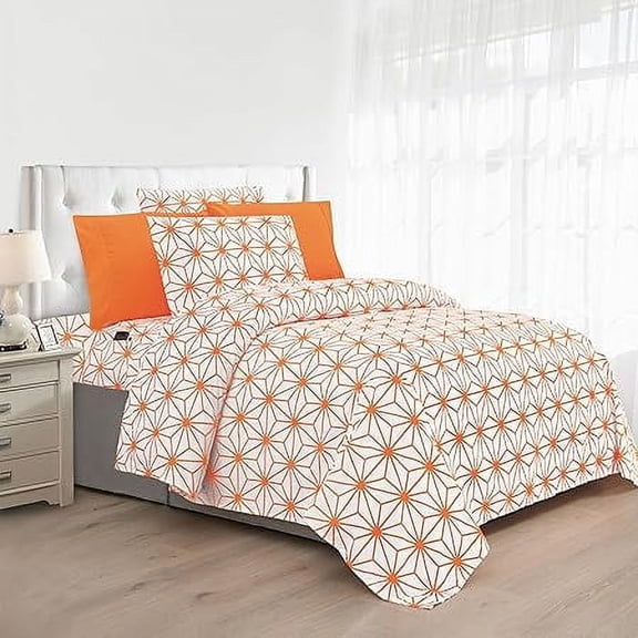 Mocassi Luxury Soft 4-Piece Cube Geometric Pattern Sheet Set - 1500 Series Wrinkle and Fade Resistant Coziest Bedding Set,Twin, Orange