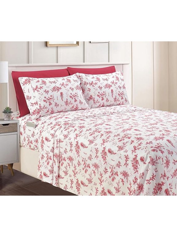 Luxury Soft Bed Sheets Holiday Pattern 1500 Series Hotel Quality Microfiber-Softness Wrinkle and Fade Resistant (6-Piece) Bedding Set, Queen, Cardinal
