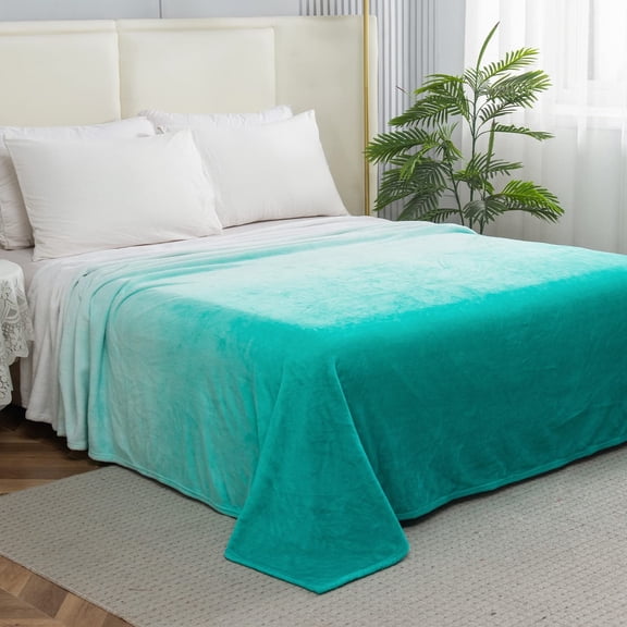 Mocassi Luxury Velvety Feel Blanket, All-Season Lightweight Blanket, Ultra Plush, Soft, Cozy-Fuzzy Flannel Fleece for Couch, Sofa, Bed, Travel, Ombre Design, Full/Queen, Tiffany
