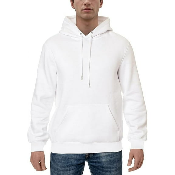 Mocassi Men's Fleece Cotton Hoodie, Ultra Soft Breathable Casual Midweight Hooded Pullover Sweatshirt for Men, Small, White