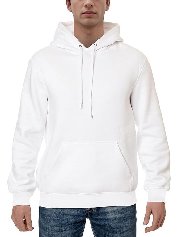 Men's Fleece Cotton Hoodie, Ultra Soft Breathable Casual Midweight Hooded Pullover Sweatshirt for Men, X-Large, White
