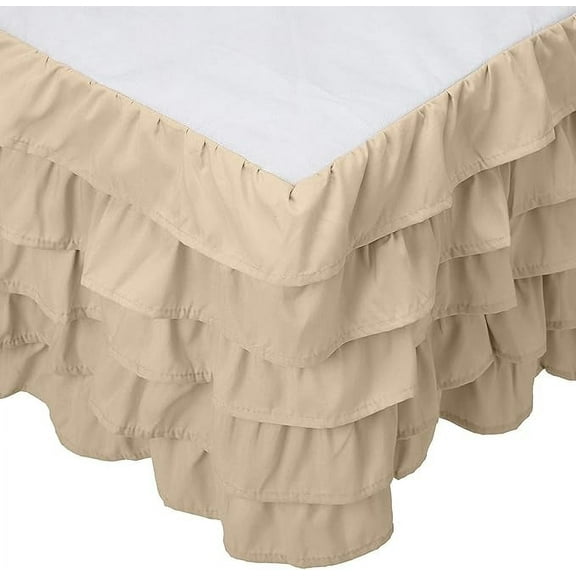 Mocassi Multi-Ruffle Bed Skirt, Wrinkle and Stain Resistant, 1500 Thread Count, 15 inch Drop, Cal King, Linen Beige