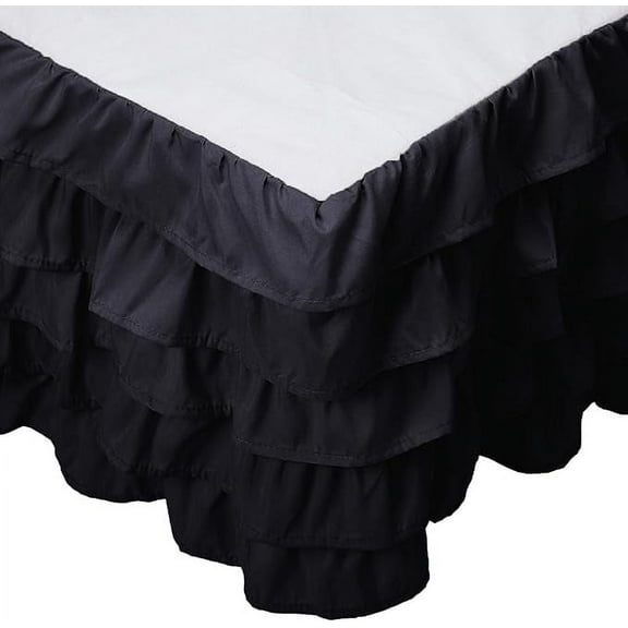 Mocassi Multi-Ruffle Bed Skirt, Wrinkle and Stain Resistant, 1500 Thread Count, 15 inch Drop, Cal King, Pitch Black