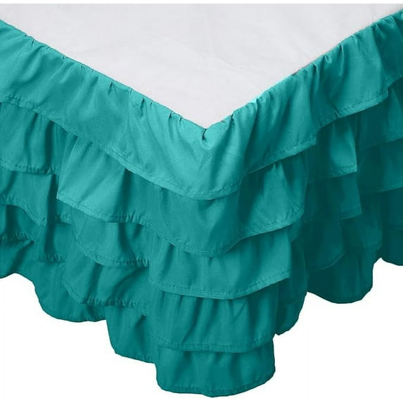 Mocassi Multi-Ruffle Bed Skirt, Wrinkle and Stain Resistant, 1500 Thread Count, 15 inch Drop, Cal King, Seafoam Teal