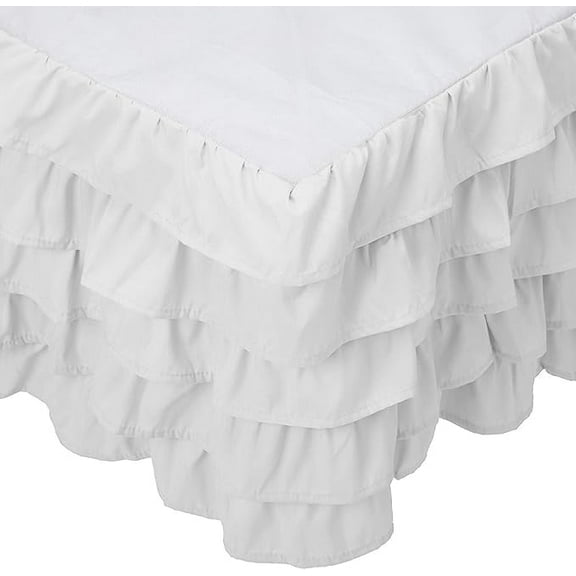 Mocassi Multi-Ruffle Bed Skirt, Wrinkle and Stain Resistant, 1500 Thread Count, 15 inch Drop, Cal King, Snowy White