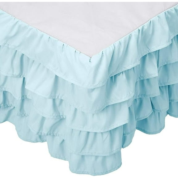 Mocassi Multi-Ruffle Bed Skirt, Wrinkle and Stain Resistant, 1500 Thread Count, 15 inch Drop, Full, Baby Blue