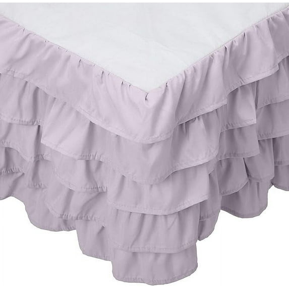 Mocassi Multi-Ruffle Bed Skirt, Wrinkle and Stain Resistant, 1500 Thread Count, 15 inch Drop, Full, Floral Lilac