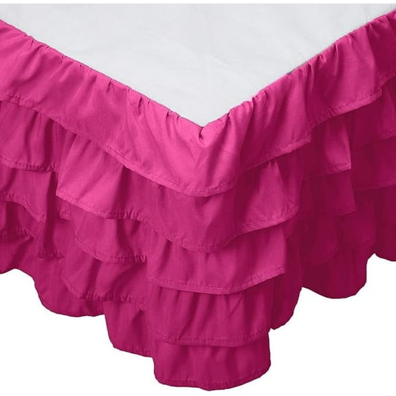 Mocassi Multi-Ruffle Bed Skirt, Wrinkle and Stain Resistant, 1500 Thread Count, 15 inch Drop, Full, Hot Pink