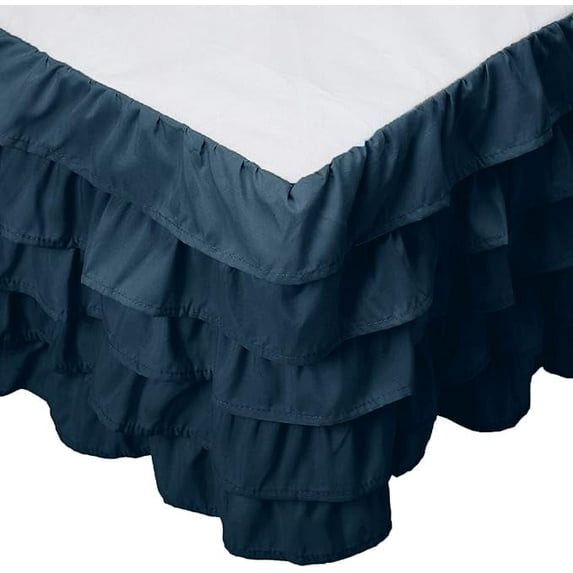 Mocassi Multi-Ruffle Bed Skirt, Wrinkle and Stain Resistant, 1500 Thread Count, 15 inch Drop, King, Midnight Blue