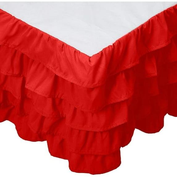 Mocassi Multi-Ruffle Bed Skirt, Wrinkle and Stain Resistant, 1500 Thread Count, 15 inch Drop, Queen, Red Apple