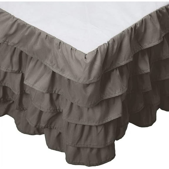 Mocassi Multi-Ruffle Bed Skirt, Wrinkle and Stain Resistant, 1500 Series, 15 inch Drop, Twin, Mink Gray