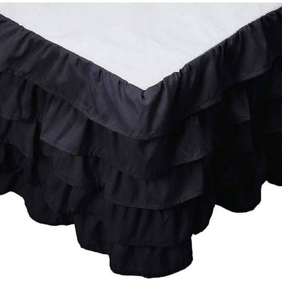 Mocassi Multi-Ruffle Bed Skirt, Wrinkle and Stain Resistant, 1500 Thread Count, 15 inch Drop, Twin, Pitch Black