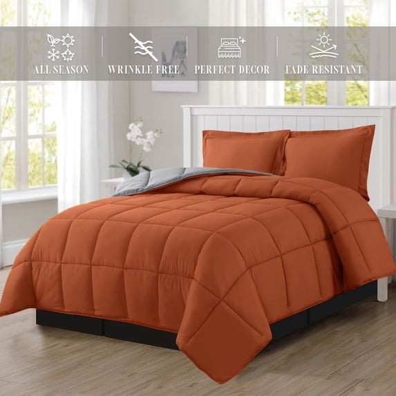 Mocassi NEW 3-Piece Comforter Set - Reversible, Box Stitched Down Alternative, Twin/Twin XL, All Season Suitable, Coral/Gray