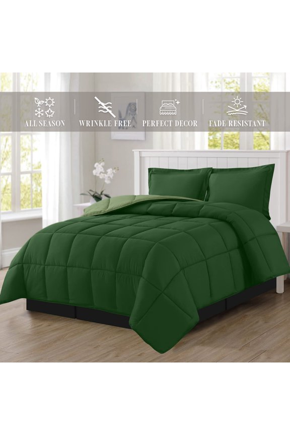 - NEW - All Season Reversible Comforter Set - King/California King - Box-Stitched Down Alternative (3-Piece Set), Green/Sage