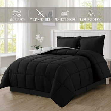 Mocassi - NEW - All Season Reversible Comforter Set - Twin/Twin XL - Box-Stitched Down Alternative (3-Piece Set), Black/Silver