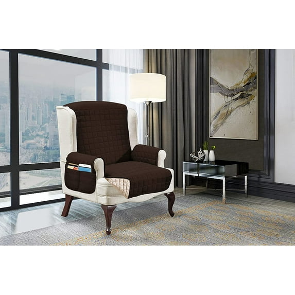 Mocassi Pet Products Furniture Cover, Reversible Protector for Dogs & Cats, Wing Chair, Brown/Cream