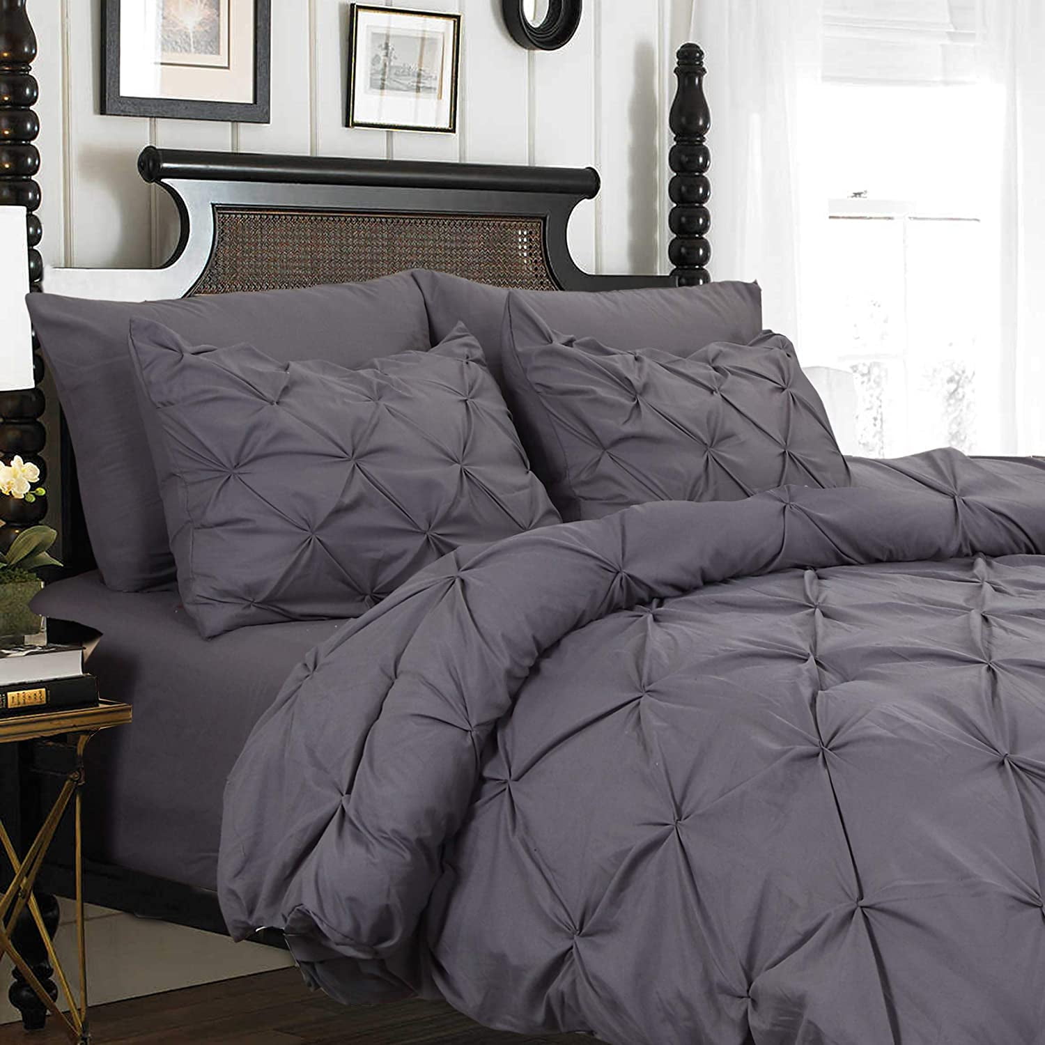 2-Piece Duvet Cover with Matching Sham, Pinch Pleat Design, All Season Suitable Comforter Cover, Twin/Twin XL, Gray