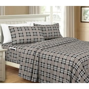 Mocassi Plaid 6-Piece Sheet Set, 1500 Thread Count Deep Pocket Fitted Sheet Featuring Smart Pockets, Twin, Graystone