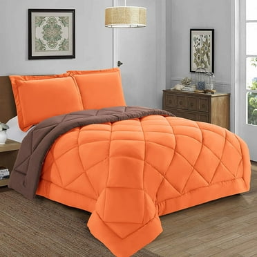 Mocassi Reversible 3-Piece Comforter Set with Matching Shams, Two Colors in One for Ultimate Versatility and Style, Twin/Twin XL, Orange/Brown