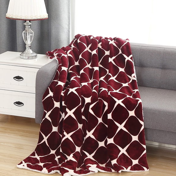 Mocassi Reversible Printed Sherpa All-Season Blanket Perfect for Lounging 50 x 60 inches Bloomingdale Sherpa Throw Burgundy