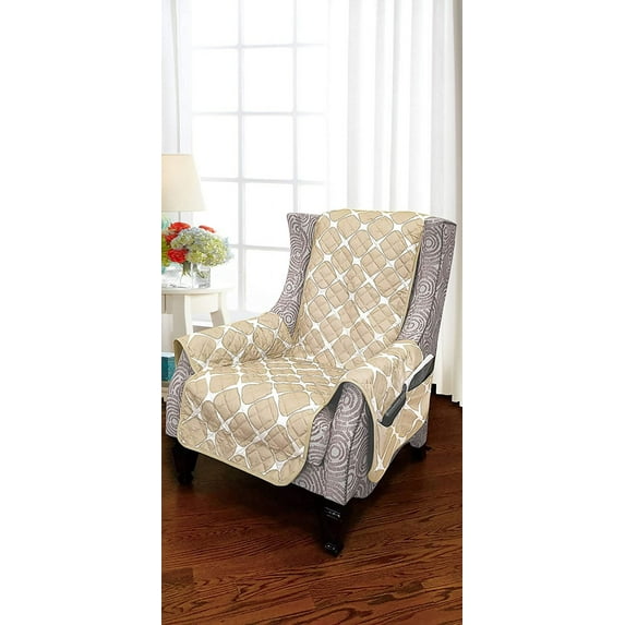 Mocassi Reversible Quilted Microfiber Pet Cover Multipurpose Furniture Protector Wing Chair, Cream/Taupe