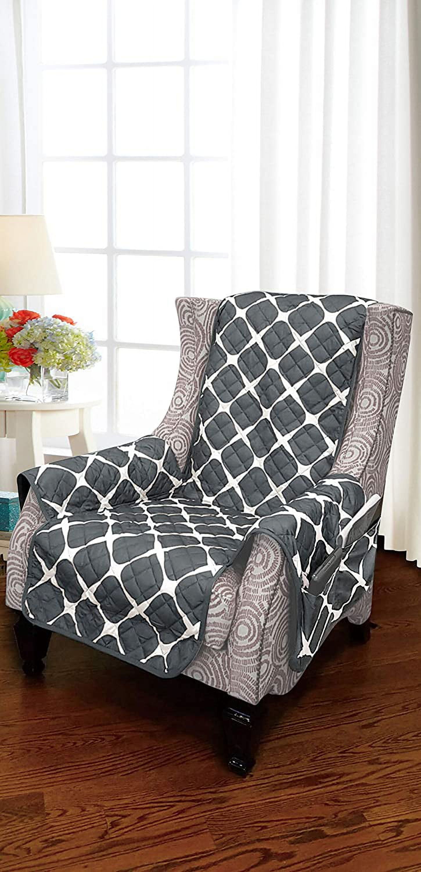 Mocassi Reversible Quilted Microfiber Pet Cover Multipurpose Furniture Protector Wing Chair, Gray/Black