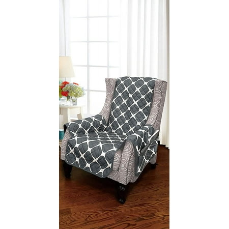 Mocassi Reversible Quilted Microfiber Pet Cover Multipurpose Furniture Protector Wing Chair, Gray/Black