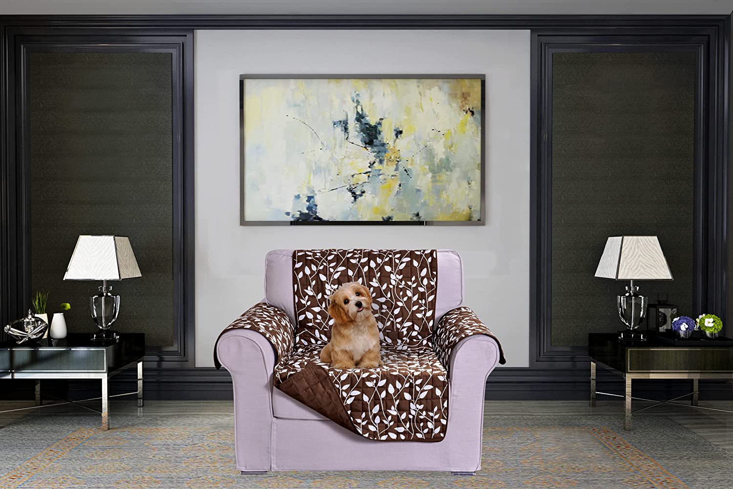 Mocassi Reversible Sofa Slipcover Water Resistant Furniture Protector Pet Couch Covers Smart Leaf Chair, Brown