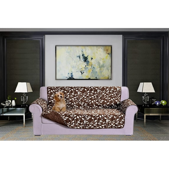 Mocassi Reversible Sofa Slipcover Water Resistant Furniture Protector Pet Couch Covers Smart Leaf Loveseat, Brown