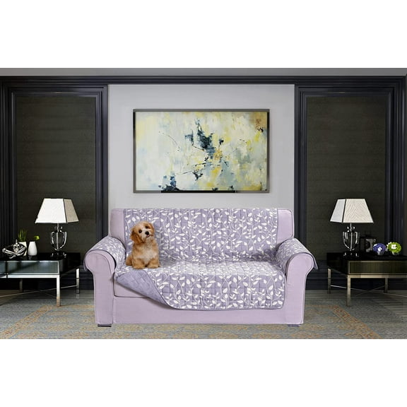 Mocassi Reversible Sofa Slipcover Water Resistant Furniture Protector Pet Couch Covers Smart Leaf Loveseat, Lilac
