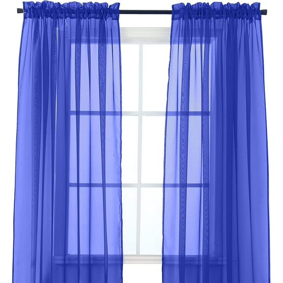Mocassi Sheer Curtains - 2 Piece Set - 2 inch Rod Pocket - Solid Sheer Curtain Drapes for Living Room, Bedroom, 40" X 84", Neon Blue