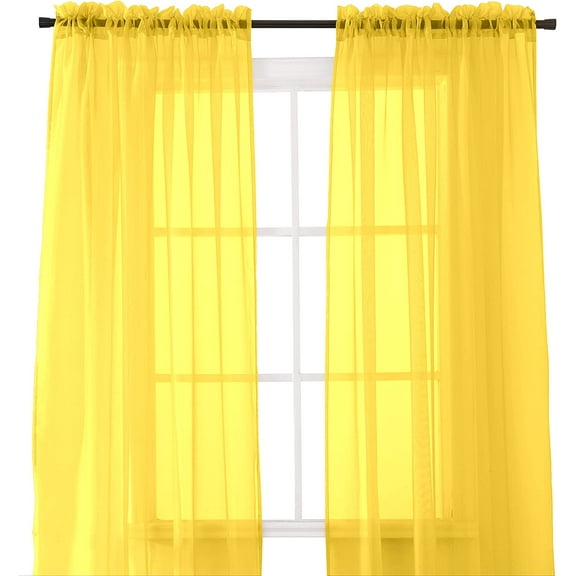 Semi-Sheer Window Treatment - 2 Piece Curtain Set with 2 inch Rod Pocket - Solid Sheer Curtain Drapes for Living Room, Bedroom, 60" X 84", Neon Yellow