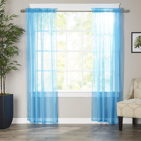 Mocassi Sheer Curtains, Window Treatment Curtain Panels with Rod Pocket for Kitchen, Bedroom and Living Room (60 x 84-inches Long, Set of 2), Blue
