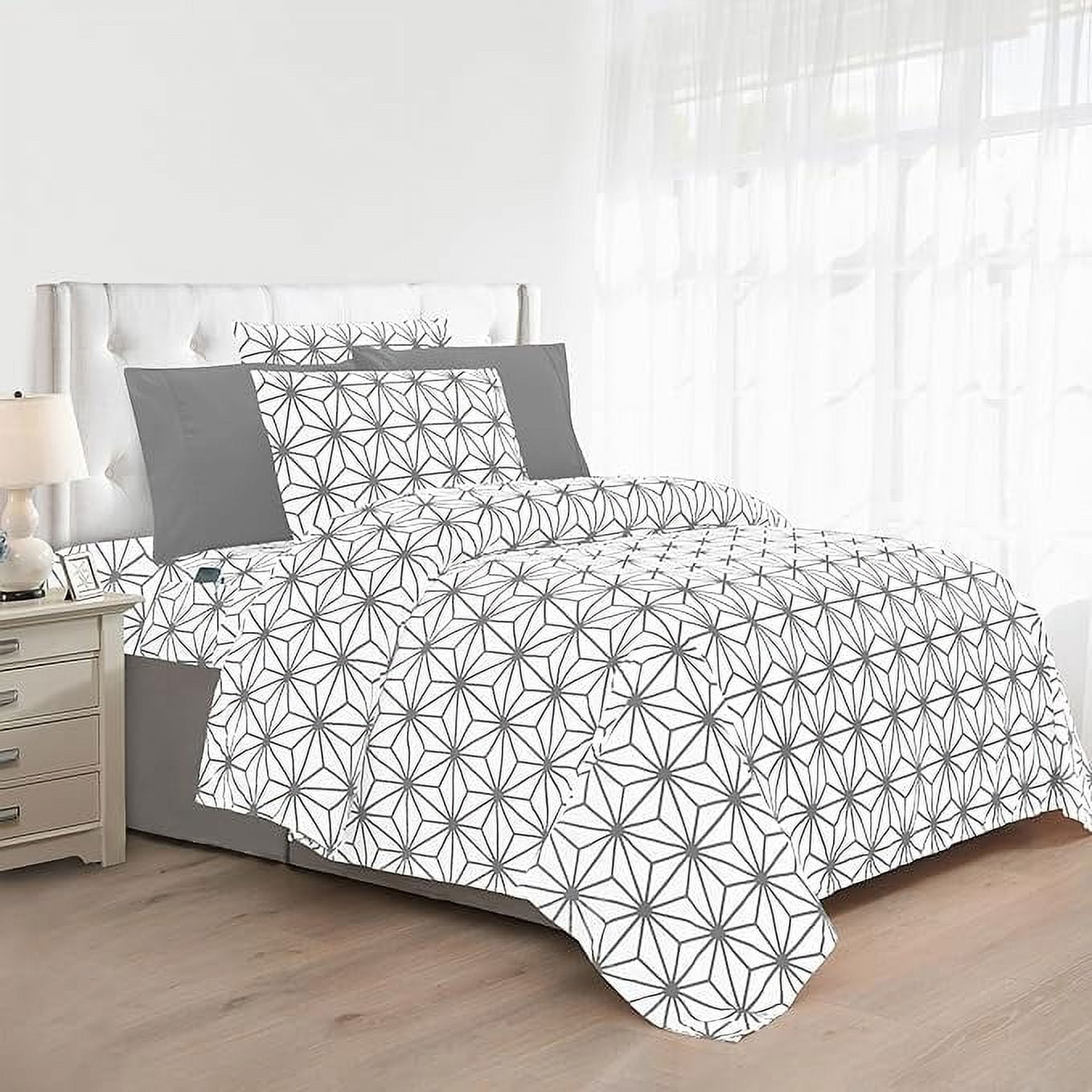Mocassi Soft 4-Piece Cube Geometric Pattern Sheet Set Wrinkle and Fade ...