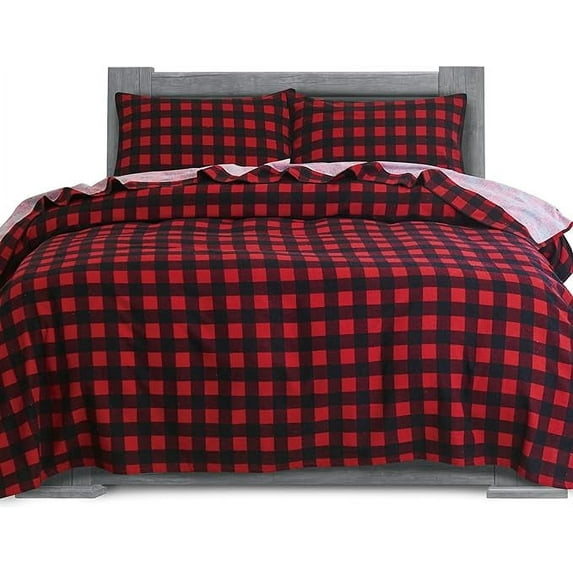 Mocassi Soft Soft 4-Piece Sheet Set - Deep Pocket Fitted Sheet, Soft, Cozy, Warm and Anti-Pill Flannel Sheets - Cali King, Buffalo Check Burgundy