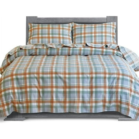 Mocassi Soft Soft 4-Piece Sheet Set - Deep Pocket Fitted Sheet, Soft, Cozy, Warm and Anti-Pill Flannel Sheets - Cali King, Plaid Coral