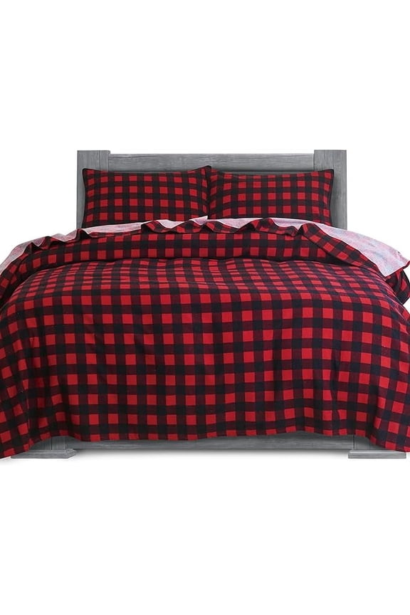 Soft Soft 4-Piece Sheet Set - Deep Pocket Fitted Sheet, Soft, Cozy, Warm and Anti-Pill Flannel Sheets - Queen, Buffalo Check Burgundy