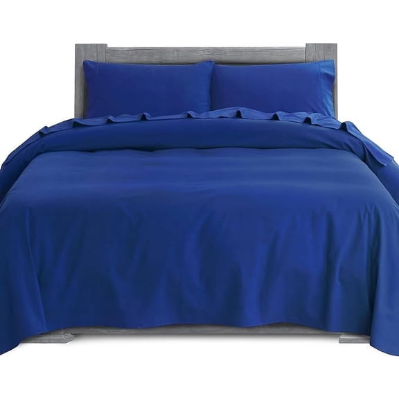 Mocassi Soft Soft 4-Piece Sheet Set - Deep Pocket Fitted Sheet, Soft, Cozy, Warm and Anti-Pill Flannel Sheets - Queen, Royal Blue