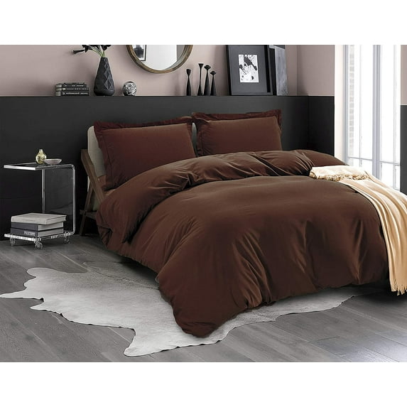 Mocassi Soft and Cozy Solid Duvet Cover with Matching Sham, Button Closure & Corner Ties, 3-Piece Set, King/California King, Brown