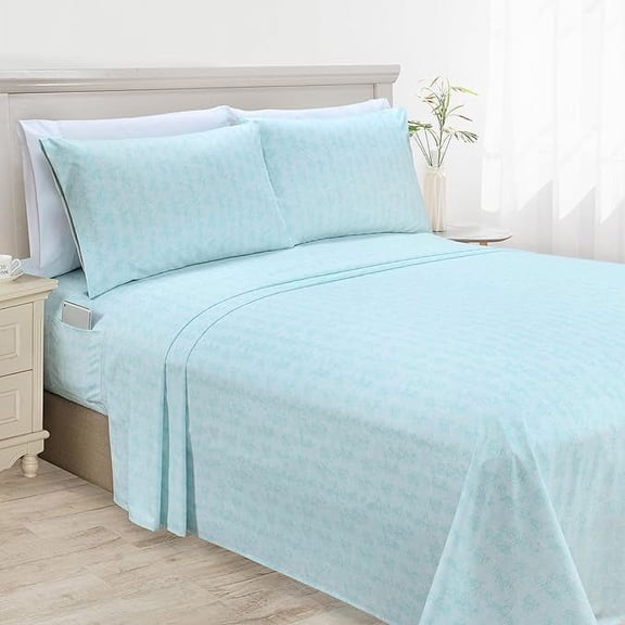 Mocassi Softest and Coziest 6-Piece Sheet Set - 1500 Series - Deep Pocket, Wrinkle Resistant 6-Piece Wave Pattern Bed Sheet Set, Full, Wave Aqua