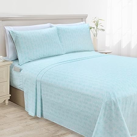 Mocassi Softest and Coziest 6-Piece Sheet Set - 1500 Series- Deep Pocket, Wrinkle Resistant 6-Piece Wave Pattern Bed Sheet Set, Twin, Wave Aqua