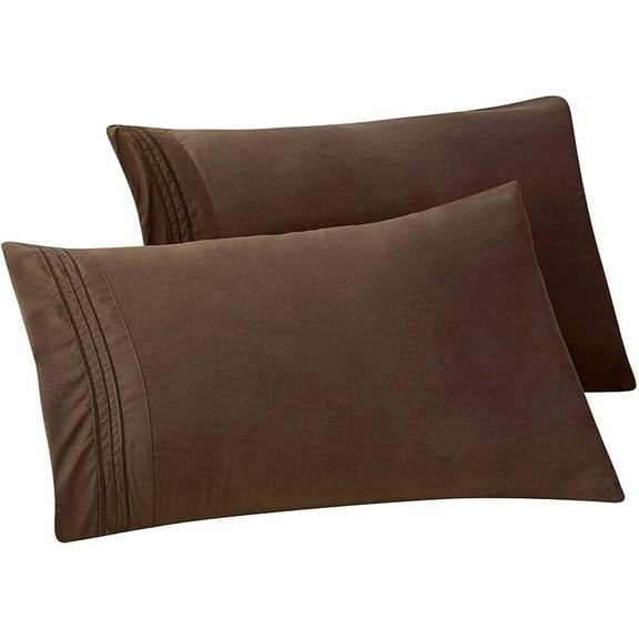 Mocassi Solid Pillowcases 1500 Thread Count Egyptian Quality,Easy Slip-On, 2-Piece Set, King Pillowcase, Brown