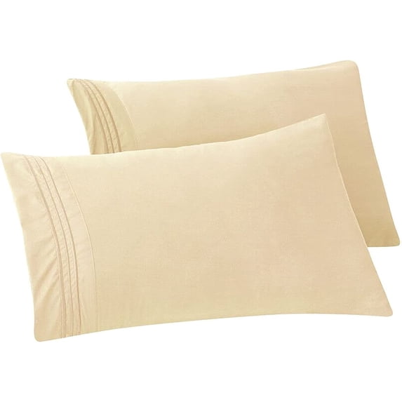 Mocassi Solid Pillowcases 1500 Thread Count Egyptian Quality,Easy Slip-On, 2-Piece Set, King Pillowcase, Cream