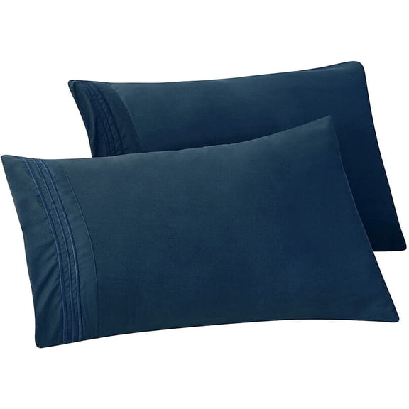 Mocassi Solid Pillowcases 1500 Series Egyptian Quality,Easy Slip-On, 2-Piece Set, King Pillowcase, Navy