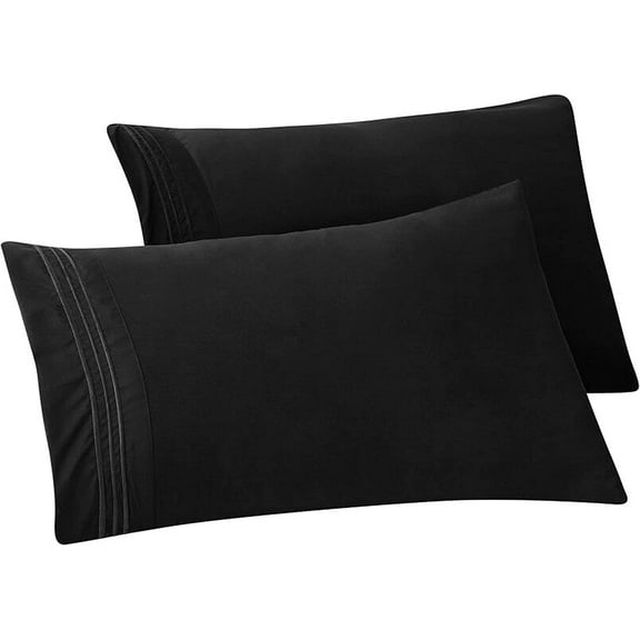 Mocassi Solid Pillowcases 1500 Thread Count Egyptian Quality,Easy Slip-On, 2-Piece Set, Standard/Queen Pillowcase, Black