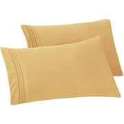 Mocassi Solid Pillowcases 1500 Thread Count Egyptian Quality,Easy Slip-On, 2-Piece Set, Standard/Queen Pillowcase, Gold