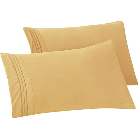 Mocassi Solid Pillowcases 1500 Thread Count Egyptian Quality,Easy Slip-On, 2-Piece Set, Standard/Queen Pillowcase, Gold