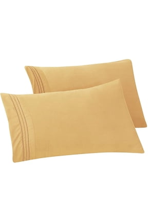 Solid Pillowcases 1500 Thread Count Egyptian Quality,Easy Slip-On, 2-Piece Set, Standard/Queen Pillowcase, Gold