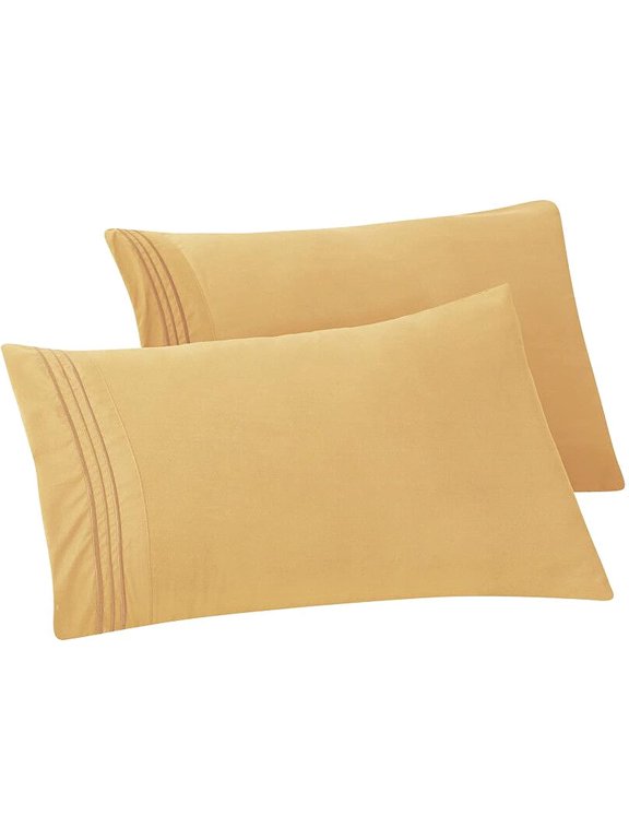 Solid Pillowcases 1500 Thread Count Egyptian Quality,Easy Slip-On, 2-Piece Set, Standard/Queen Pillowcase, Gold